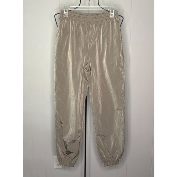 Good American Tan Beige Shine Boyfriend Wind Pants‎ Joggers Women's Size 1 S - Picture 1 of 8
